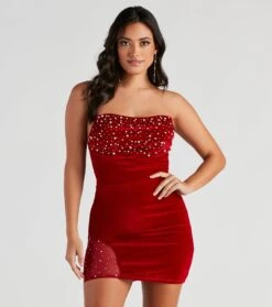 Windsor. Marianna Strapless Embellished Velvet Mini Dress | Shop Top Deals