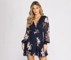 Windsor. Floral Chiffon Long Sleeve Skater Dress | Shop Top Deals