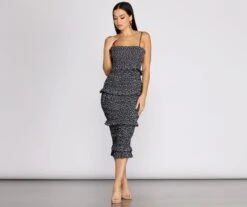 Windsor. Sweet & Smocked Ditsy Ruffle Midi Dress | Shop Top Deals