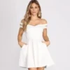 Windsor. Give It A Spin Off Shoulder Pleated Skater Dress | Shop Top Deals