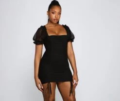 Windsor. Drawn In Puff Sleeve Ruched Mini Dress | Shop Top Deals