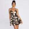 Windsor. Mesmerizing Metallic Floral Skater Dress | Shop Top Deals