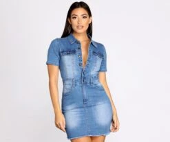 Windsor. Button Up In Denim Frayed Dress | Shop Top Deals