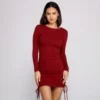 Windsor. Ruched And Ribbed Knit Crew Neck Mini Dress | Shop Top Deals