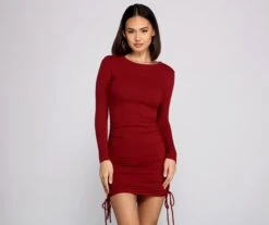 Windsor. Ruched And Ribbed Knit Crew Neck Mini Dress | Shop Top Deals