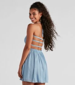 Windsor. Back Beauty Linen Halter Skater Dress | Shop Top Deals