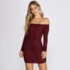 Windsor. Off Shoulder Long Sleeve Glittering Mini Dress | Shop Top Deals