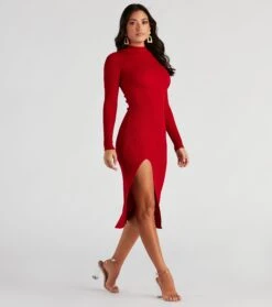 Windsor. Basic Ribbed Knit High Slit Midi Dress | Shop Top Deals
