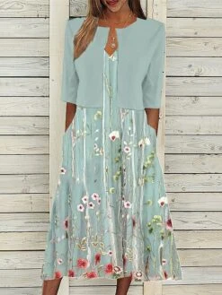 Women's Two Piece Dress Set Casual Dress Tank Dress Outdoor Daily Fashion Streetwear Pocket Print Maxi Dress V Neck Sleeveless Floral Regular Fit Green Summer Spring S M L XL XXL