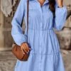 Women's Shirt Dress Casual Dress Maxi Long Dress Outdoor Daily Date Polyester Fashion Basic Shirt Collar Ruched Button Long Sleeve Spring Fall Winter 2023 Loose Fit Black Blue Purple Pure Color S M L -HANA Luxury Wear Shop acardy1695195741121
