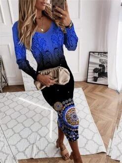 Women's Sweater Dress Jumper Dress Casual Dress Midi Dress Warm Floral Outdoor Daily Going Out V Neck Long Sleeve 2023 Regular Fit Red Blue Green S M L XL XXL 3XL -HANA Luxury Wear Shop acoytc1695712821558