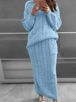 Women's Two Piece Dress Set Casual Dress Skirt Set Daily Holiday Fashion Streetwear Pocket Ribbed Long Dress Maxi Dress Crew Neck Long Sleeve Plain Loose Fit Black Yellow Wine Fall Winter S M L XL XXL -HANA Luxury Wear Shop adzgqo1694165725945