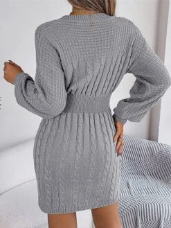 Women's Sweater Dress Jumper Dress Casual Dress Mini Dress Fashion Pure Color Outdoor Daily Going Out Crew Neck Long Sleeve Cut Out 2023 Loose Fit Wine Khaki Gray S M L -HANA Luxury Wear Shop aezvag1695643846210