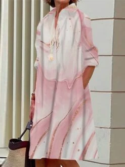 Women's Shirt Dress Casual Dress Midi Dress Outdoor Office Daily Polyester Fashion Modern Shirt Collar Button Pocket Long Sleeve Summer Spring Fall 2023 Loose Fit Light Pink Pink Dark Pink Ombre S M -HANA Luxury Wear Shop afcsao1690436735216