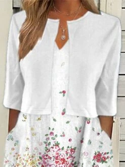 Women's Two Piece Dress Set Casual Dress Print Dress Outdoor Daily Active Modern Pocket Print Midi Dress V Neck Half Sleeve Floral Regular Fit White Red Green Summer Spring S M L XL XXL -HANA Luxury Wear Shop afndqp1679394354074