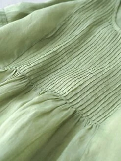 Women's Casual Dress Cotton Linen Dress White Dress Midi Dress Cotton Blend Basic Casual Outdoor Vacation V Neck Ruched Half Sleeve Summer Spring Fall 2023 Loose Fit White Green Apricot Pure Color M -HANA Luxury Wear Shop agczjl1682564023447