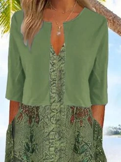 Women's Two Piece Dress Set Casual Dress Dress Set Outdoor Daily Fashion Streetwear Pocket Print Midi Dress V Neck Half Sleeve Floral Regular Fit Green Summer Spring S M L XL XXL -HANA Luxury Wear Shop aglakd1681990099408