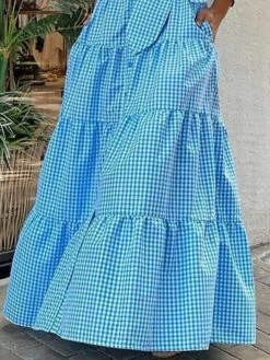 Women's Shirt Dress Casual Dress Swing Dress Maxi Long Dress Outdoor Daily Date Polyester Basic Classic Shirt Collar Ruched Button Long Sleeve Spring Fall Winter 2023 Regular Fit Blue Plaid S M L XL -HANA Luxury Wear Shop agpktp1693535845652