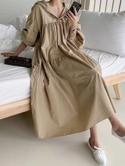 Women's Casual Dress Cotton Linen Dress Swing Dress Maxi Long Dress Linen / Cotton Blend Fashion Basic Outdoor Daily Vacation Hooded Ruched Pocket Long Sleeve Fall Winter Autumn 2023 Loose Fit Black -HANA Luxury Wear Shop ahhjtw1693553159252