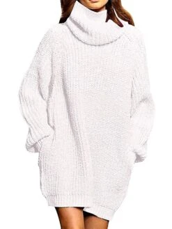 Women‘s Sweater Dress Winter Dress Burnt Orange Dress Wine Red Green Black Blue Khaki Orange Brown Gray White Long Sleeve Pure Color Winter Fall Turtleneck Casual Fit S M L XL -HANA Luxury Wear Shop ailaxz1628561148547