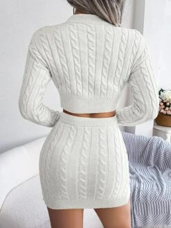Women's Two Piece Dress Set Casual Dress Sweater Dress Daily Holiday Fashion Streetwear Ribbed Mini Dress Crew Neck Long Sleeve Plain Slim White Pink Khaki Fall Winter S M L -HANA Luxury Wear Shop aiuqqs1695030779259