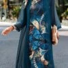 Women's Two Piece Dress Set Casual Dress Print Dress Outdoor Daily Fashion Streetwear Print Midi Dress Crew Neck Long Sleeve Floral Regular Fit Blue Summer Spring S M L XL XXL