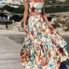 Women's Dress Set Two Piece Dress Skirt Set Long Dress Maxi Dress Yellow Fuchsia Sleeveless Floral Backless Summer Spring V Neck Vacation Slim 2023 S M L XL XXL -HANA Luxury Wear Shop ajkblu1645527797967