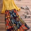 Women's Two Piece Dress Set Casual Dress Print Dress Daily Going Out Basic Ethnic Ruched Patchwork Midi Dress Crew Neck Long Sleeve Graphic Tribal Loose Fit Yellow Blue Fuchsia Summer Spring M L XL