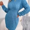 Women's Sweater Dress Jumper Dress Casual Dress Mini Dress Fashion Pure Color Outdoor Daily Vacation Going Out Crew Neck Long Sleeve Patchwork 2023 Regular Fit Black White Blue S M L -HANA Luxury Wear Shop ammljh1695030471456