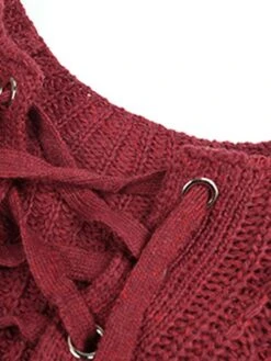 Women's Sweater Dress Winter Dress Jumper Dress Mini Dress Lace Up Outdoor Daily Going Out Fashion Streetwear Split Neck Long Sleeve 2023 Loose Fit Black White Pink Color S M L XL Size -HANA Luxury Wear Shop aohfqr1693222330873