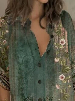 Women's Shirt Dress Casual Dress Shift Dress Mini Dress Outdoor Daily Vacation Polyester Casual Vintage Retro Stand Collar Button Pocket Long Sleeve Summer Spring Fall 2023 Regular Fit Green Floral S -HANA Luxury Wear Shop aphdxa1677839801834