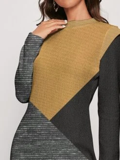 Women's Sweater Dress Jumper Dress Casual Dress Midi Dress Warm Color Block Outdoor Daily Holiday Vacation Round Neck Long Sleeve 2023 Regular Fit Blue Khaki XS S M L XL XXL 3XL One Size -HANA Luxury Wear Shop aphnhv1697378227588