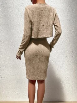 Women's Two Piece Dress Set Casual Dress Sheath Dress Daily Going Out Fashion Streetwear Button Midi Dress Crew Neck Long Sleeve Plain Regular Fit Black Purple Green Fall Winter S M L XL -HANA Luxury Wear Shop apurem1693805483487