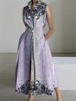 Women's Shirt Dress Casual Dress Swing Dress Maxi Long Dress Outdoor Office Daily Polyester Fashion Modern Shirt Collar Button Pocket Sleeveless Summer Spring 2023 Loose Fit Pink Blue Purple Color -HANA Luxury Wear Shop arixsl1690859493125