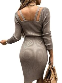 Women's Sweater Dress Jumper Dress Casual Dress Midi Dress Active Pure Color Outdoor Casual Holiday Vacation V Neck Long Sleeve 2023 Regular Fit Black Pink Blue S M L XL XXL 3XL -HANA Luxury Wear Shop arwlgj1692616029173
