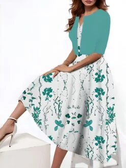 Women's Two Piece Dress Set Casual Dress Tank Dress Outdoor Daily Fashion Streetwear Pocket Print Midi Dress V Neck 3/4 Length Sleeve Floral Regular Fit Yellow Red Royal Blue Summer Spring S M L XL -HANA Luxury Wear Shop atxbbi1690545405015