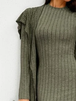 Women's Two Piece Dress Set Casual Dress Sheath Dress Home Daily Fashion Streetwear Split Midi Dress Stand Collar Long Sleeve Plain Slim Black Army Green Gray Fall Winter S M L XL XXL -HANA Luxury Wear Shop auaidb1695813706912