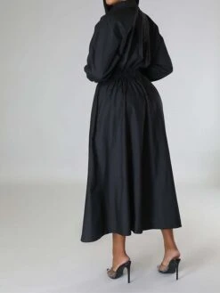 Women's Shirt Dress Casual Dress Swing Dress Maxi Long Dress Outdoor Daily Vacation Cotton And Linen Fashion Casual Shirt Collar Button Rolled Cuff Long Sleeve Spring Fall Winter 2023 Slim Black -HANA Luxury Wear Shop auirqc1695027665589