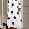 Women's Shirt Dress Casual Dress Midi Dress Outdoor Office Daily Cotton Fashion Modern Shirt Collar Button Pocket 3/4 Length Sleeve Summer Spring Fall 2023 Regular Fit White Polka Dot S M L XL XXL -HANA Luxury Wear Shop aukjwy1687749866212