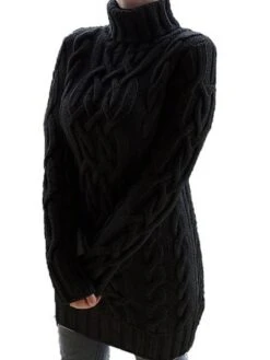 Women‘s Sweater Dress Winter Dress Pullover Knitted Solid Color Basic Casual Chunky Long Sleeve Sweater Cardigans Turtleneck Fall Winter White Black Purple / Regular Fit / Going Out -HANA Luxury Wear Shop auoldk1646278222040