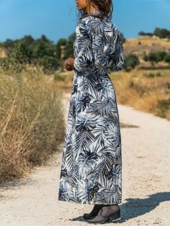 Women's Shirt Dress Casual Dress Swing Dress Maxi Long Dress Outdoor Daily Date Polyester Fashion Casual Shirt Collar Lace Up Button Long Sleeve Fall Winter 2023 Loose Fit Blue Orange Leaf S M L XL -HANA Luxury Wear Shop avmisa1695367368398