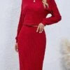 Women's Two Piece Dress Set Casual Dress Skirt Set Daily Holiday Fashion Streetwear Ribbed Midi Dress High Neck Long Sleeve Plain Loose Fit Black Wine Gray Fall Winter S M L XL XXL -HANA Luxury Wear Shop axvurj1694576256842