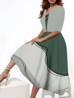 Women's Two Piece Dress Set Casual Dress Tank Dress Outdoor Daily Fashion Streetwear Pocket Print Midi Dress V Neck 3/4 Length Sleeve Geometric Color Block Regular Fit Black Blue Purple Summer Spring -HANA Luxury Wear Shop ayowpp1690544679611