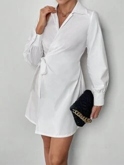 Women's Shirt Dress Casual Dress Sheath Dress Mini Dress Outdoor Daily Vacation Polyester Fashion Modern Shirt Collar Lace Up Long Sleeve Spring Fall Winter 2023 Regular Fit ArmyGreen Black White -HANA Luxury Wear Shop babtqq1695027667089