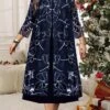 Women's Plus Size Two Piece Dress Set Casual Dress Chiffon Dress Outdoor Daily Fashion Elegant Print Midi Dress Crew Neck 3/4 Length Sleeve Floral Regular Fit Navy Blue Fall Winter L XL XXL 3XL 4XL