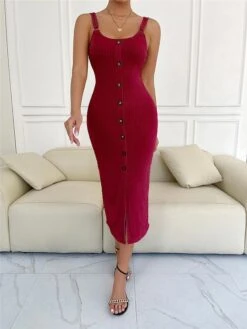 Women's Sweater Dress Winter Dress Jumper Dress Midi Dress Button Split Outdoor Daily Date Fashion Modern Strap Sleeveless 2023 Regular Fit Black Pink Red Color S M L XL XXL Size -HANA Luxury Wear Shop batber1690284965137