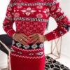 Women‘s Christmas Sweater Dress Jumper Dress Winter Dress Fashion Ugly Christmas Outdoor Christmas Daily Vacation Crew Neck Long Sleeve Patchwork 2023 Regular Fit Wine Blue Apricot S M