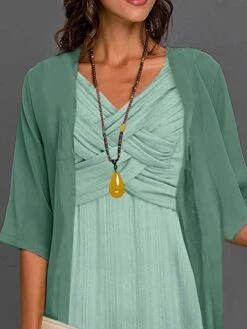 Women's Two Piece Dress Set Casual Dress Chiffon Dress Daily Vacation Fashion Elegant Twist Knot Front Midi Dress V Neck 3/4 Length Sleeve Plain Regular Fit Blue Green Summer Spring S M L XL XXL -HANA Luxury Wear Shop bbffly1680772484527