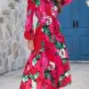Women's Shirt Dress Casual Dress Midi Dress Outdoor Daily Vacation Polyester Fashion Modern Shirt Collar Button Split Long Sleeve Summer Spring Fall 2023 Loose Fit Red Floral S M L XL 2XL -HANA Luxury Wear Shop bbnhgn1689823540027