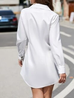 Women's Shirt Dress Casual Dress Mini Dress Outdoor Daily Polyester Basic Classic Shirt Collar Button Long Sleeve Spring Fall Winter 2023 Regular Fit Black White Pure Color S M L XL 2XL -HANA Luxury Wear Shop bdkowc1692856882125